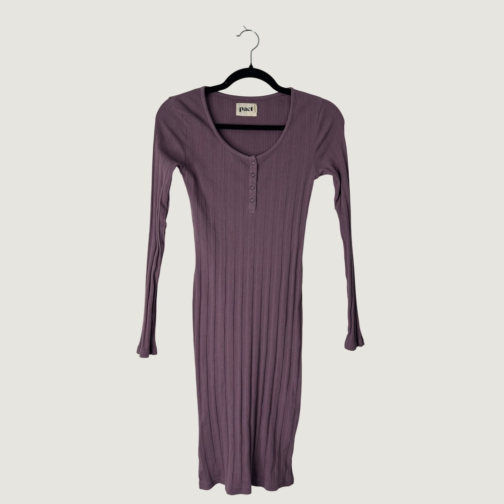 Pact Henley Dress Women XS Mauve Organic Cotton Eco Friendly Sustainable Bodycon